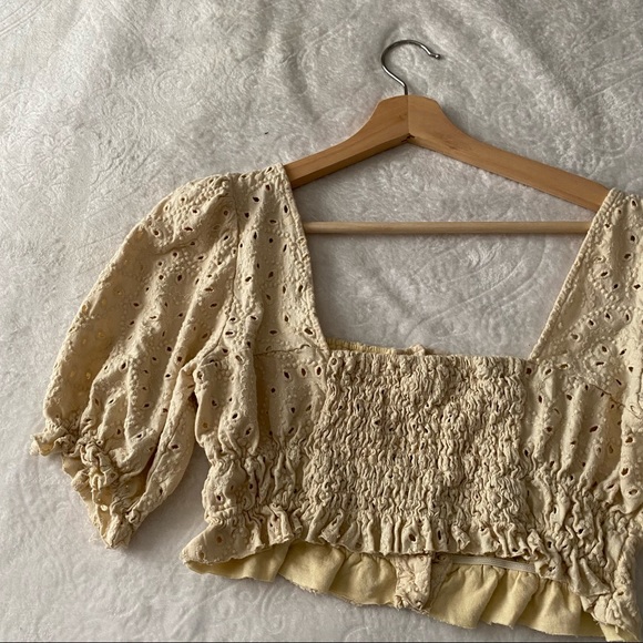 UO Tan Button Down Eyelet Crop Top - Picture 14 of 15